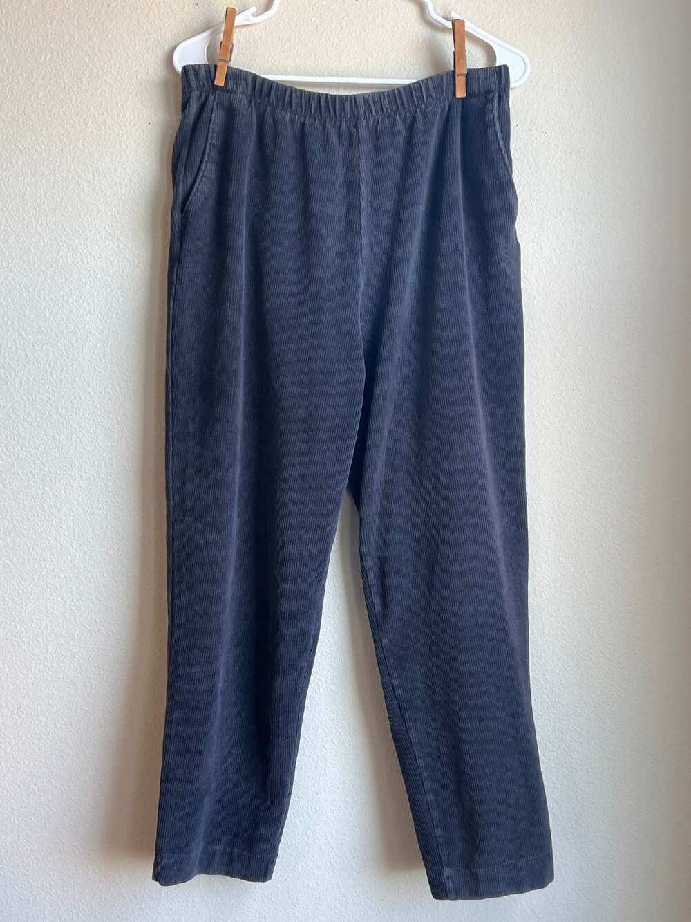 Lands' End Charcoal Gray Sport Knit Corduroy Elastic Waist Straight Leg Pants M